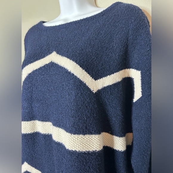 Lauren Ralph Lauren Navy Blue Cream Chevron Wool Blend Sweater Women’s 3X - Picture 5 of 12